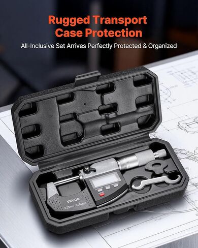 VEVOR Micrometer Set, Digital Outside Micrometer 0-1 inch Measuring Range, 0.00005" Resolution, Ultra-Precision 0.0001 Accuracy, LCD Screen, in/mm Switch, Carbide Tip, with Protective Case in Saudi Arabia