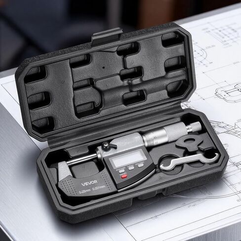 VEVOR Micrometer Set, Digital Outside Micrometer 0-1 inch Measuring Range, 0.00005" Resolution, Ultra-Precision 0.0001 Accuracy, LCD Screen, in/mm Switch, Carbide Tip, with Protective Case in Saudi Arabia