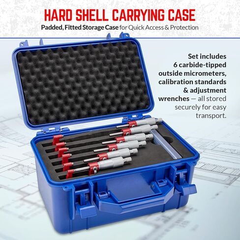 Premium Outside Micrometer Set 0-6" / 0.0001" (0-1"/ 1-2"/ 2-3"/ 3-4"/ 4-5" /5-6") Precision Machinist Tools w/Carbide Tips, Standards, Ratchet Stop in Kuwait