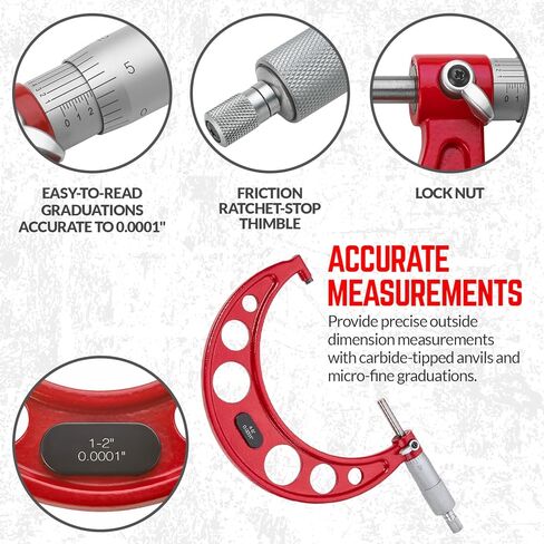 Premium Outside Micrometer Set 0-6" / 0.0001" (0-1"/ 1-2"/ 2-3"/ 3-4"/ 4-5" /5-6") Precision Machinist Tools w/Carbide Tips, Standards, Ratchet Stop in Kuwait