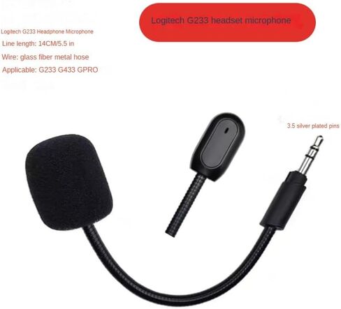 ميكروفون بديل فقط لاستبدال ميكروفون سماعة الرأس Logitech G233، أسود، كابل معدني من الألياف الزجاجية 14 سم، ميكروفون بوم قابل للفصل 3.5 مم متوافق مع سماعات الألعاب G233 G433 GPRO in Kuwait