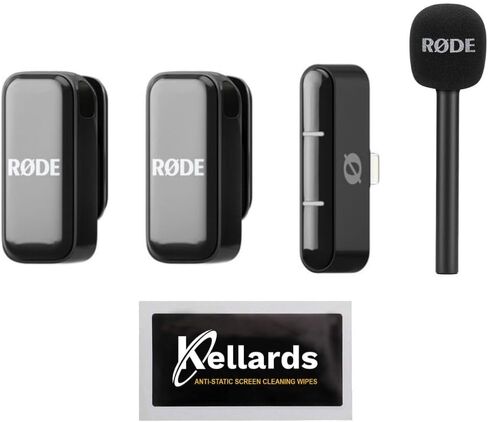 Rode Wireless Micro 2-Person Ultracompact Wireless Microphone 2.4 GHz, Black Bundle Interview GO Handheld Mic Adapter GO, Anti-Static Screen Cleaning Wipes (5-Pack) in Saudi Arabia