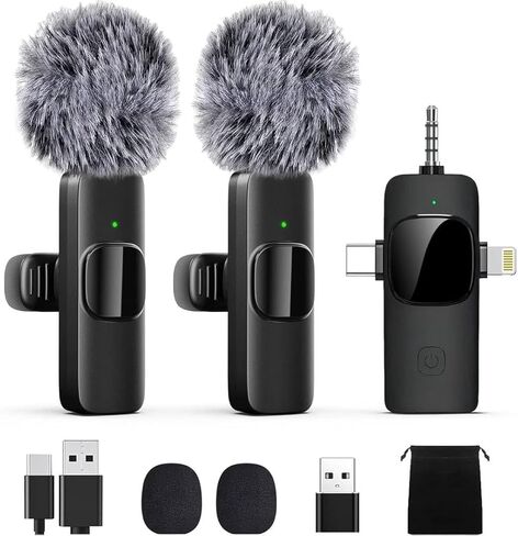 ميكروفون لاسلكي Lavalier Lapel لأجهزة iPhone وiPad وميكروفون تسجيل فيديو صغير لمقابلة الفيديو والبودكاست ومدونة الفيديو واليوتيوب والبث المباشر، وتقليل الضوضاء، والتوصيل والتشغيل (منفذ 3 في 1) in Kuwait