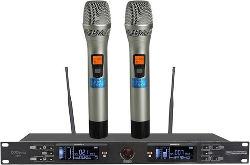 نظام ميكروفون لاسلكي، ميكروفونات مزدوجة محمولة باليد، ترددات UHF 200، نطاق 3008 قدم، مسح تلقائي، ميكروفون ديناميكي للغناء والكاريوكي in Saudi Arabia