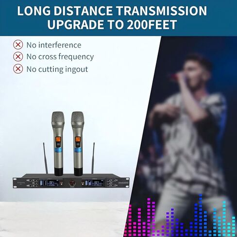 نظام ميكروفون لاسلكي، ميكروفونات مزدوجة محمولة باليد، ترددات UHF 200، نطاق 3008 قدم، مسح تلقائي، ميكروفون ديناميكي للغناء والكاريوكي in Saudi Arabia