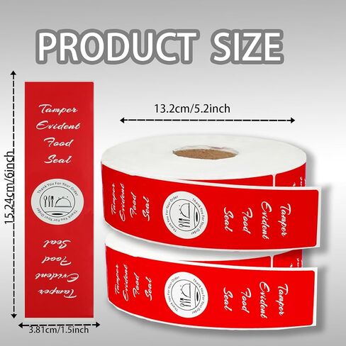 1200 Pcs Tamper Evident Stickers 1.5 x 6 Inches Safe Labels Sealed Red Tamper Seal Proof Tape for Freshness Drink Food Container Pizza Boxes Food Delivery in Kuwait