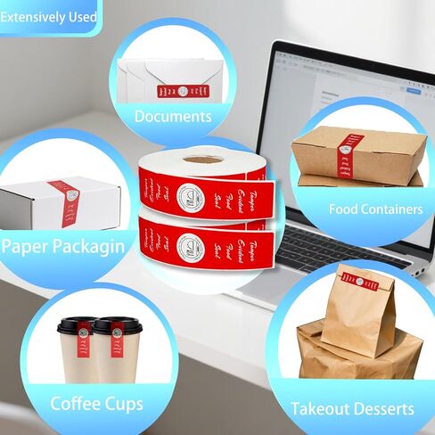 1200 Pcs Tamper Evident Stickers 1.5 x 6 Inches Safe Labels Sealed Red Tamper Seal Proof Tape for Freshness Drink Food Container Pizza Boxes Food Delivery in Kuwait