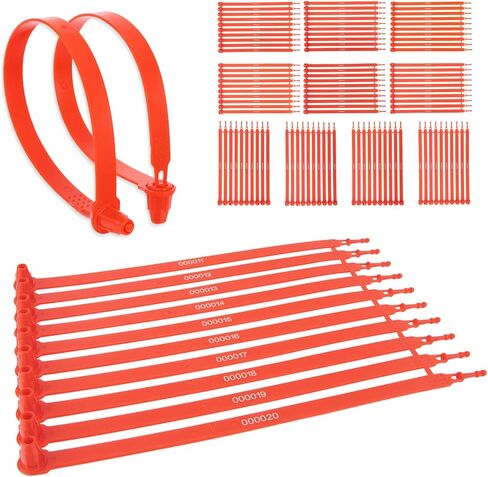 100pcs Plastic Truck Seals and Security Seals, 9.84" Tamper Evident Trailer Seals, Numbered Sequentially Laser Printed Plastic Seals for Trailers, Truck Seal for Cargo, Containers & Logistics(Red) in Kuwait