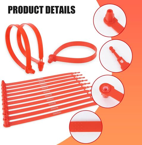 100pcs Plastic Truck Seals and Security Seals, 9.84" Tamper Evident Trailer Seals, Numbered Sequentially Laser Printed Plastic Seals for Trailers, Truck Seal for Cargo, Containers & Logistics(Red) in Kuwait