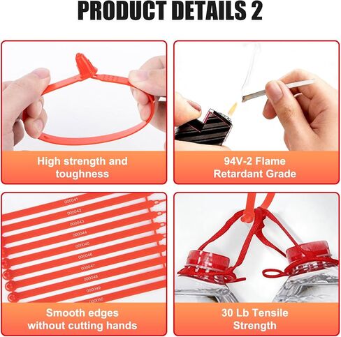 100pcs Plastic Truck Seals and Security Seals, 9.84" Tamper Evident Trailer Seals, Numbered Sequentially Laser Printed Plastic Seals for Trailers, Truck Seal for Cargo, Containers & Logistics(Red) in Kuwait