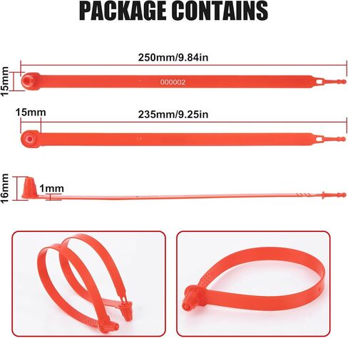 100pcs Plastic Truck Seals and Security Seals, 9.84" Tamper Evident Trailer Seals, Numbered Sequentially Laser Printed Plastic Seals for Trailers, Truck Seal for Cargo, Containers & Logistics(Red) in Kuwait