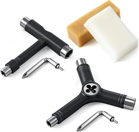 4 Pcs Skateboard Tools Set All-in-one Multi-Function T&Y-Tool Allen Key with L-Type Head Screwdriver Skateboard Wax Grip Tape Cleaner for Skate, Longboard, Roller Skate in Saudi Arabia
