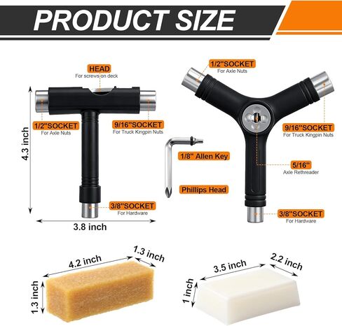 4 Pcs Skateboard Tools Set All-in-one Multi-Function T&Y-Tool Allen Key with L-Type Head Screwdriver Skateboard Wax Grip Tape Cleaner for Skate, Longboard, Roller Skate in Saudi Arabia