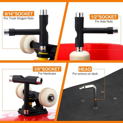 4 Pcs Skateboard Tools Set All-in-one Multi-Function T&Y-Tool Allen Key with L-Type Head Screwdriver Skateboard Wax Grip Tape Cleaner for Skate, Longboard, Roller Skate in Saudi Arabia