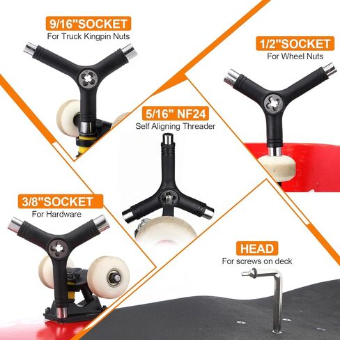 4 Pcs Skateboard Tools Set All-in-one Multi-Function T&Y-Tool Allen Key with L-Type Head Screwdriver Skateboard Wax Grip Tape Cleaner for Skate, Longboard, Roller Skate in Saudi Arabia