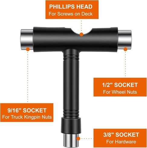 Skate Tools All-in-One, Skateboard T Tool, Tool Accessory with T-Type Allen Key and L-Type Phillips Head Wrench Screwdriver for Adjust Skateboards, Roller Skates, Longboards in Saudi Arabia