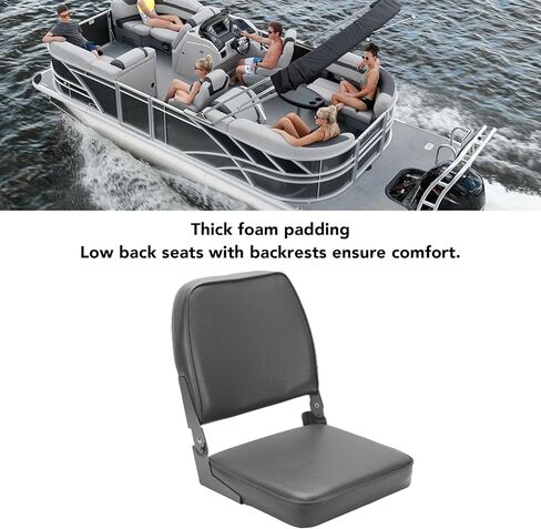 Pissente Foldable Boat Seat, Thick Foam Padded Low Back Chair For Fishing & Pontoon Boats, Aluminum Hinges | Marine Grade in Kuwait
