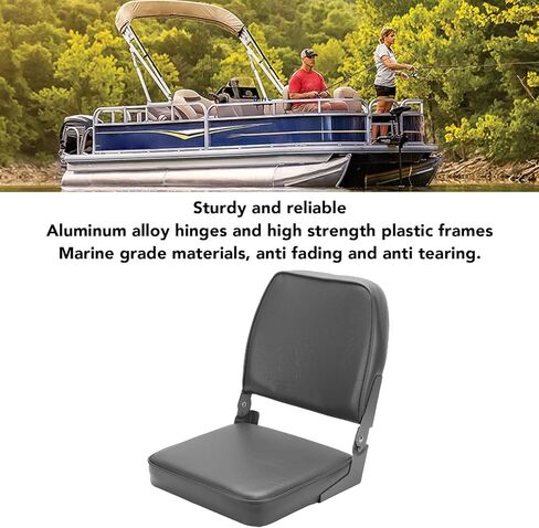 Pissente Foldable Boat Seat, Thick Foam Padded Low Back Chair For Fishing & Pontoon Boats, Aluminum Hinges | Marine Grade in Kuwait
