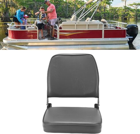 Pissente Foldable Boat Seat, Thick Foam Padded Low Back Chair For Fishing & Pontoon Boats, Aluminum Hinges | Marine Grade in Kuwait
