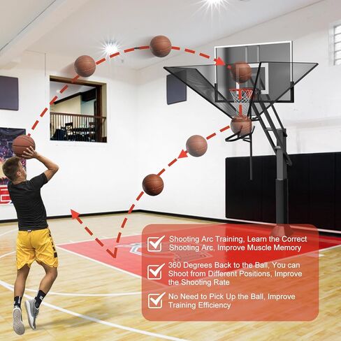 Basketball Rebounder Net Return System Machine Portable Suspended Shooting Basketball Rebounder Device Heavy Duty Basketball Training Equipment with 360°Rotating Track for Continuous Solo Practice in Kuwait