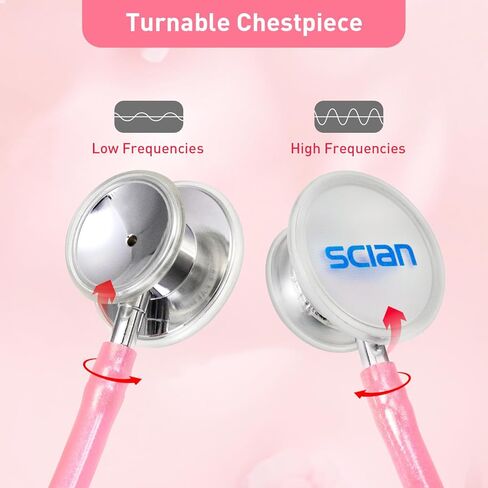 SCIAN Dual Head Stethoscope for Nurses, Kids, Adults, Classic Stainless Steel Stethoscope Kit Medical Supplies with Free Accessories and Carrying Case, Pearlescent Pink Tube in Saudi Arabia