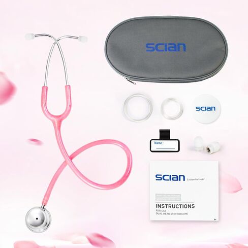 SCIAN Dual Head Stethoscope for Nurses, Kids, Adults, Classic Stainless Steel Stethoscope Kit Medical Supplies with Free Accessories and Carrying Case, Pearlescent Pink Tube in Saudi Arabia