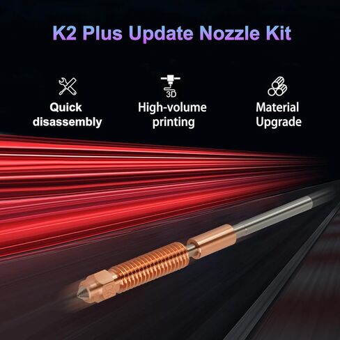 4PCS Quick-Swap Nozzle Kit (0.4mm×2, 0.2mm, 0.6mm), Titanium Heat Break with Copper & Hardened Steel Tips, Compatible with Creality K2/K2 Pro/K2 Plus/Hi 3D Printers in Kuwait