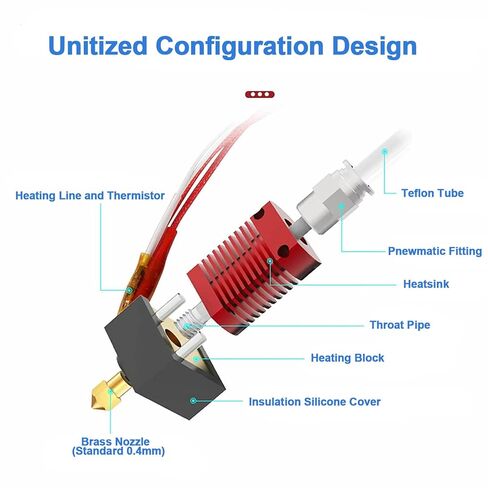 Extruder Heater Hot End Kit, Assembled MK8 Extruder Hot end Kit with 0.4mm Nozzle Silicon Sock Compatible with Creality Ender 3, Ender 3 Pro, Ender 3 V2 in Kuwait