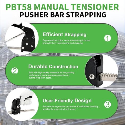 شداد ربط يدوي PBT58، أداة تجميع معدنية خفيفة الوزن مع شريط دفع مريح بيد واحدة، أداة تجميع معدنية شديدة التحمل تناسب، حزام فولاذي 3/8 بوصة إلى 1/2 بوصة للمستودعات والمصنع in Kuwait