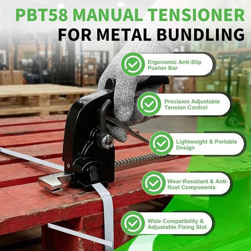 شداد ربط يدوي PBT58، أداة تجميع معدنية خفيفة الوزن مع شريط دفع مريح بيد واحدة، أداة تجميع معدنية شديدة التحمل تناسب، حزام فولاذي 3/8 بوصة إلى 1/2 بوصة للمستودعات والمصنع in Kuwait