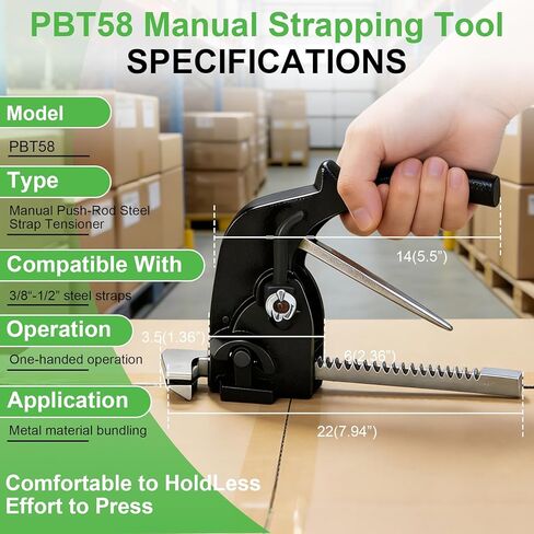 شداد ربط يدوي PBT58، أداة تجميع معدنية خفيفة الوزن مع شريط دفع مريح بيد واحدة، أداة تجميع معدنية شديدة التحمل تناسب، حزام فولاذي 3/8 بوصة إلى 1/2 بوصة للمستودعات والمصنع in Kuwait