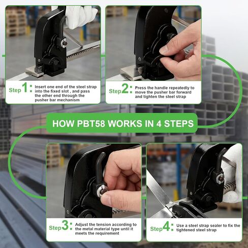 شداد ربط يدوي PBT58، أداة تجميع معدنية خفيفة الوزن مع شريط دفع مريح بيد واحدة، أداة تجميع معدنية شديدة التحمل تناسب، حزام فولاذي 3/8 بوصة إلى 1/2 بوصة للمستودعات والمصنع in Kuwait