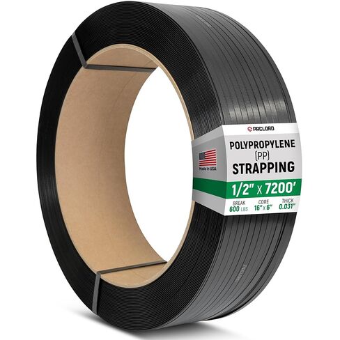 1/2" x 7200' Heavy-Duty Polypropylene (PP) Strapping Coil - 0.031" Thick Banding Strap, 16" x 6" Core, 600 lbs Break Strength, Black - for Bundling and Packaging - Flexible, Weather Resistant in Saudi Arabia