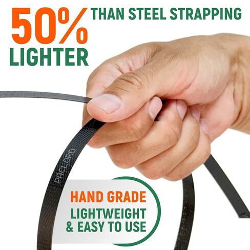 1/2" x 7200' Heavy-Duty Polypropylene (PP) Strapping Coil - 0.031" Thick Banding Strap, 16" x 6" Core, 600 lbs Break Strength, Black - for Bundling and Packaging - Flexible, Weather Resistant in Saudi Arabia