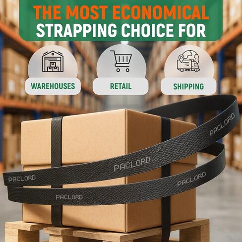 1/2" x 7200' Heavy-Duty Polypropylene (PP) Strapping Coil - 0.031" Thick Banding Strap, 16" x 6" Core, 600 lbs Break Strength, Black - for Bundling and Packaging - Flexible, Weather Resistant in Saudi Arabia