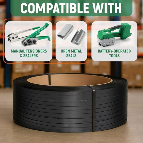 1/2" x 7200' Heavy-Duty Polypropylene (PP) Strapping Coil - 0.031" Thick Banding Strap, 16" x 6" Core, 600 lbs Break Strength, Black - for Bundling and Packaging - Flexible, Weather Resistant in Saudi Arabia