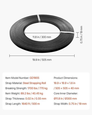 VEVOR Banding Strapping Cart, for PET/PP Coils with 8" or 16" Core, Heavy Duty Strapping Dispenser with Upgrade Drum Brake System, Rubber Wheels and Built-in Spacious Tool Tray, 110 lbs Capacity in Saudi Arabia