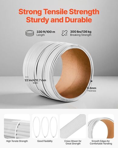 مجموعة ربط النطاقات VEVOR، أداة سدادة ربط شديدة التحمل مع شريط PP بطول 330 قدمًا، 100 ختم معدني، طقم ربط تغليف يدوي بلاستيكي للمستودع/الشحن/النقل/المنزل، برتقالي in Kuwait