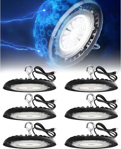 مصباح متجر Barrina UFO LED، 150W UFO LED High Bay Light، 5000K ضوء النهار، 21000lm، IP65 مقاوم للماء، 110° Beam High Bay Light التوصيل والتشغيل لتركيبات إضاءة الحظيرة في ورشة عمل مستودع الطابق السفلي، 10 عبوات in Kuwait