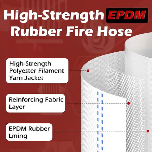 Fire Hose 2" ID x 100 FT, Single Jacket EPDM Rubber Lined Firefighter Hose, 250 PSI Working / 750 PSI Burst, M x F NST/NH Aluminum Couplings in Saudi Arabia