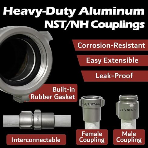 Fire Hose 2" ID x 100 FT, Single Jacket EPDM Rubber Lined Firefighter Hose, 250 PSI Working / 750 PSI Burst, M x F NST/NH Aluminum Couplings in Saudi Arabia