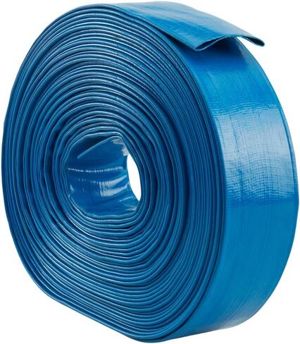 Blue 1 1/2" x 100' Uncoupled Water PVC Hose - Backwash Filter Discharge Drain Hose - Blue Lay Flat Trash Pump Rubber Hose in Kuwait