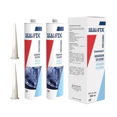 مانع تسرب سيليكون لحوض السمك من Seal/Fix - سيليكون آمن للأسماك لخزانات المياه العذبة والمياه المالحة، مقاوم للماء، غير سام، مرن للزجاج، إصلاح التسرب والديكور (2 × 10.1 أونصة سائلة، عبوتان) in Saudi Arabia