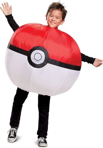 Pokemon Inflatable Poke Ball Costume, Kids Size Red and White Fan Operated Expandable Character Blow Up Suit Red & White in Saudi Arabia