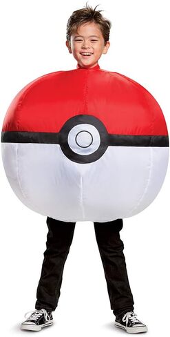 Pokemon Inflatable Poke Ball Costume, Kids Size Red and White Fan Operated Expandable Character Blow Up Suit Red & White in Saudi Arabia