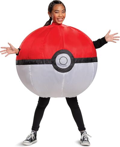 Pokemon Inflatable Poke Ball Costume, Kids Size Red and White Fan Operated Expandable Character Blow Up Suit Red & White in Saudi Arabia