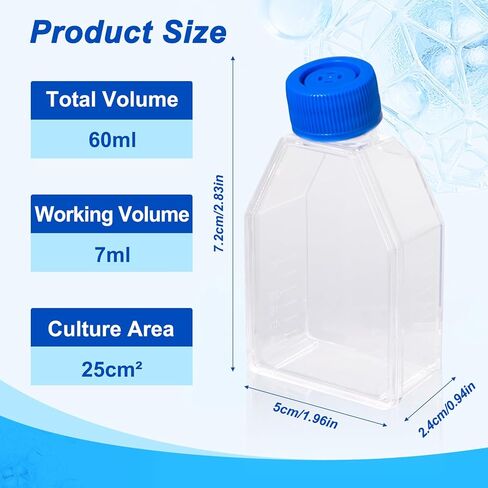 Cell Culture Flasks, Sterile Plastic Tissue Culture Bottle with Filter Cap, 25cm² Culture Area, TC Treated, Pack of 200 in Kuwait