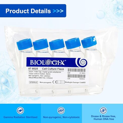 Cell Culture Flasks, Sterile Plastic Tissue Culture Bottle with Filter Cap, 25cm² Culture Area, TC Treated, Pack of 200 in Kuwait