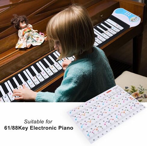 Piano Sticker 61/88 Key Keyboard Music Note Sitcker Removable Sticker for Biginners Piano Note Label (Colored) in Saudi Arabia