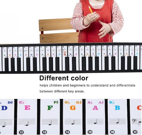 Piano Sticker 61/88 Key Keyboard Music Note Sitcker Removable Sticker for Biginners Piano Note Label (Colored) in Saudi Arabia